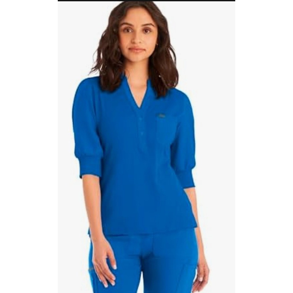 NWT Landau Forward Scrub Top Womens XL Royal Blue Henley 4-Way Stretch